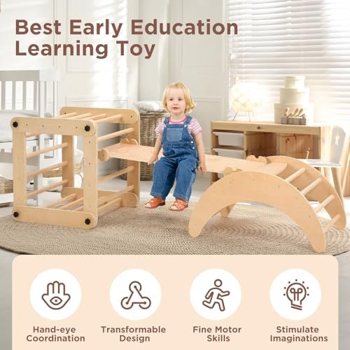 Dripex Deformable Pikler Triangle Set with Over 20 Playing Modes, Montessori Toddler Climbing Toys Indoor Playground and Jungle Gym for Early Learning, Large Fun Pickler climbing Set Baby Climbing Gym