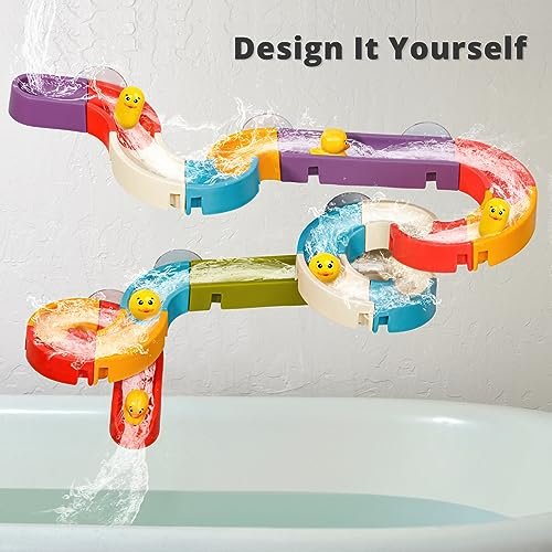 Duck Slide Bath Toys for Kids Ages 4-8, Wall Track Building Set 3+ Year Old, Fun DIY Kit Bathtub Time Birthday Gift for Toddler Boys & Girls (34 PCS)