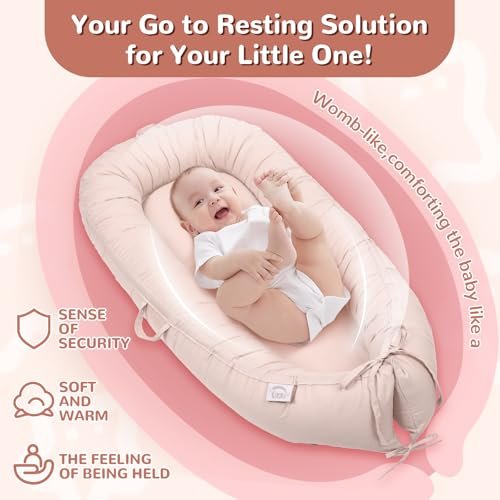 EAQ Baby Lounger, Snuggle Me Lounger, Portable Baby Nest Breathable & Soft, 100% Cotton Baby Lounger Pillow, Safe Baby Bassinet for Co-Sleeping, Nursery, Travel, Playtime