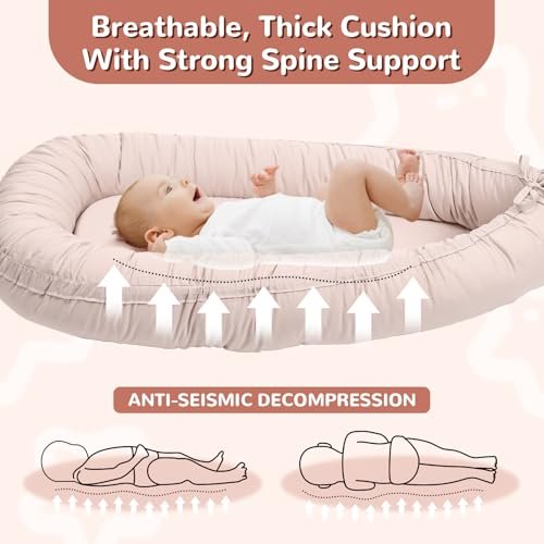 EAQ Baby Lounger, Snuggle Me Lounger, Portable Baby Nest Breathable & Soft, 100% Cotton Baby Lounger Pillow, Safe Baby Bassinet for Co-Sleeping, Nursery, Travel, Playtime
