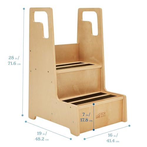 ECR4Kids Reach-Up Step Stool with Handles, Kids Furniture, Natural