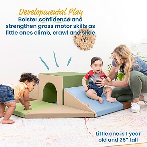 ECR4Kids SoftZone Lincoln Tunnel Climber, Toddler Playset, Earthtone, 9-Piece
