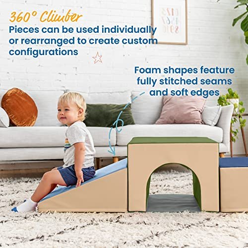 ECR4Kids SoftZone Lincoln Tunnel Climber, Toddler Playset, Earthtone, 9-Piece