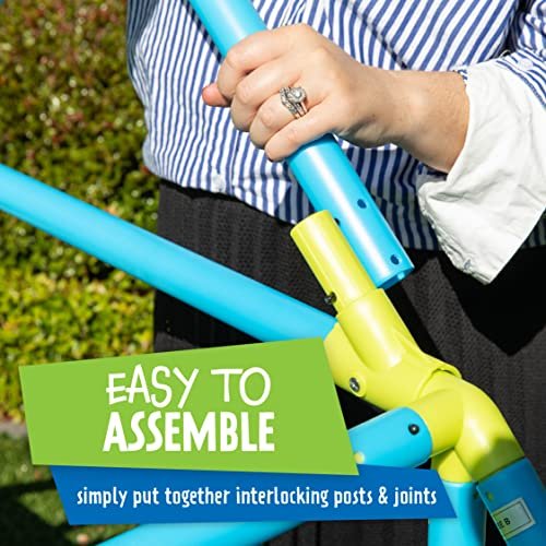 Eezy Peezy Mega Pyramid Monkey Bars Climbing Tower Active Outdoor Fun for Kids Ages 3 to 8 Years Old, Blue/Green