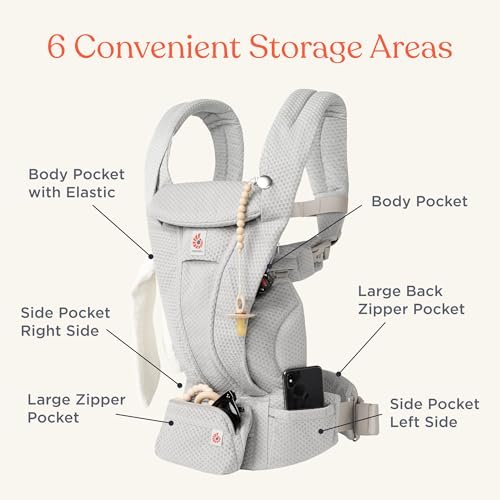 Ergobaby Omni Deluxe All Carry Positions Breathable Mesh Baby Carrier with Enhanced Lumbar Support & Airflow, Newborn to Toddler, (Holds 7-45 lbs), Natural Beige