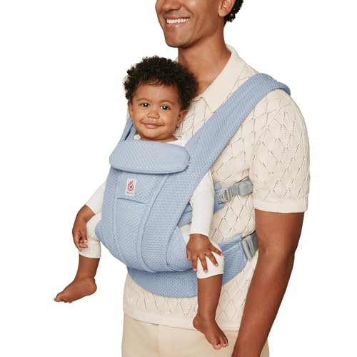Ergobaby Omni Deluxe All Carry Positions Breathable Mesh Baby Carrier with Enhanced Lumbar Support & Airflow, Newborn to Toddler, (Holds 7-45 lbs), Serene Blue