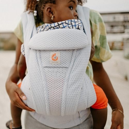 Ergobaby Omni Deluxe All Carry Positions Breathable Mesh Baby Carrier with Enhanced Lumbar Support & Airflow, Newborn to Toddler, (Holds 7-45 lbs), Serene Blue