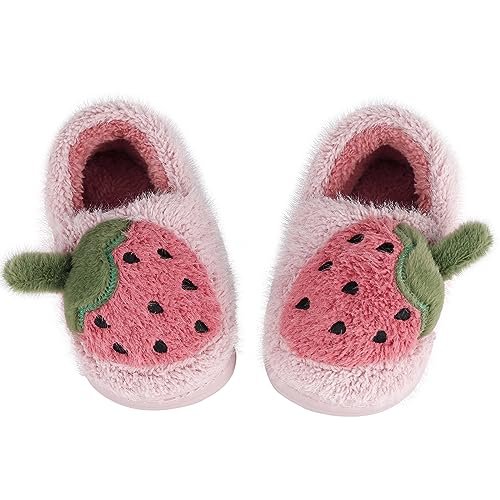 ESTAMICO Girls Cute Cartoon Slippers with Memory Foam Kids Plush Warm Winter House Shoes