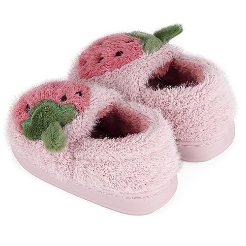ESTAMICO Girls Cute Cartoon Slippers with Memory Foam Kids Plush Warm Winter House Shoes