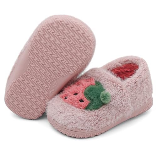 ESTAMICO Girls Cute Cartoon Slippers with Memory Foam Kids Plush Warm Winter House Shoes