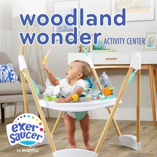 Evenflo Exersaucer Woodland Wonder Baby Activity Center - 13+ Colorful Activities with Full 360-Degree Spin and Enhanced Springs for Bouncing Fun