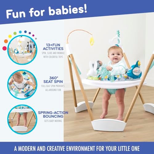 Evenflo Exersaucer Woodland Wonder Baby Activity Center - 13+ Colorful Activities with Full 360-Degree Spin and Enhanced Springs for Bouncing Fun