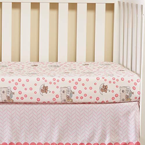 EVERYDAY KIDS Precious Moments Noah’s Ark 4 Pc Crib Bedding for Girls Nursery Set Includes Baby Bed Quilt, Fitted Sheet, Dust Ruffle and Diaper Stacker with Sweet Images of Elephants and Giraffes