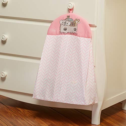 EVERYDAY KIDS Precious Moments Noah’s Ark 4 Pc Crib Bedding for Girls Nursery Set Includes Baby Bed Quilt, Fitted Sheet, Dust Ruffle and Diaper Stacker with Sweet Images of Elephants and Giraffes