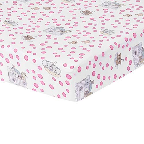 EVERYDAY KIDS Precious Moments Noah’s Ark 4 Pc Crib Bedding for Girls Nursery Set Includes Baby Bed Quilt, Fitted Sheet, Dust Ruffle and Diaper Stacker with Sweet Images of Elephants and Giraffes