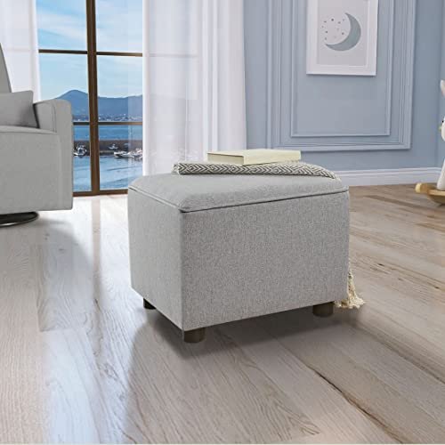 Evolur Holland Upholstered Ottoman in Light Grey, Foot Rest Stool for Nursing Moms, Tool-Free Assembly, Made for Every Décor