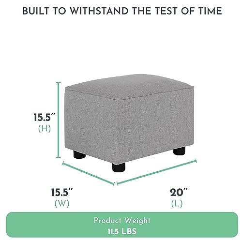 Evolur Holland Upholstered Ottoman in Light Grey, Foot Rest Stool for Nursing Moms, Tool-Free Assembly, Made for Every Décor