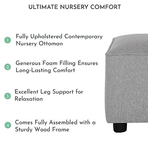 Evolur Holland Upholstered Ottoman in Light Grey, Foot Rest Stool for Nursing Moms, Tool-Free Assembly, Made for Every Décor