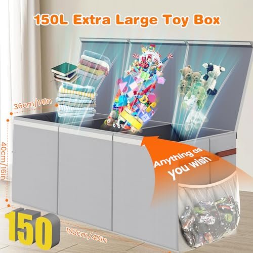 Extra Large Sturdy Toy Box, 40"x16"x14" Stuffed Animal Storage Bins with Lids, Collapsible Clothes Toy Chest Bins for Boys, Girls,Toddlers, Living Room Area Basket Organization and Storage