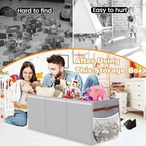 Extra Large Sturdy Toy Box, 40"x16"x14" Stuffed Animal Storage Bins with Lids, Collapsible Clothes Toy Chest Bins for Boys, Girls,Toddlers, Living Room Area Basket Organization and Storage
