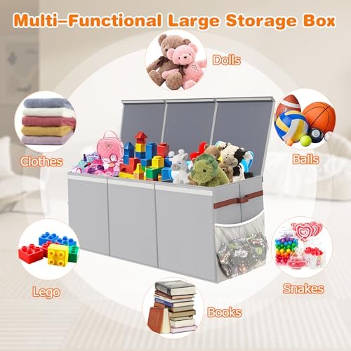 Extra Large Sturdy Toy Box, 40"x16"x14" Stuffed Animal Storage Bins with Lids, Collapsible Clothes Toy Chest Bins for Boys, Girls,Toddlers, Living Room Area Basket Organization and Storage