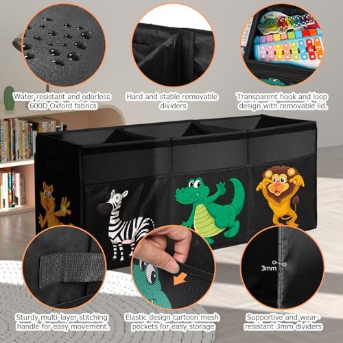 Extra Large Toy Box, Collapsible Sturdy Toy Storage Organizer with Lids, Dinosaur Storage Box for Boys Girls, 42"x16"x14" Kids Bin Chest Baskets for Living Room, Playroom, Bedroom, Nursery, Black