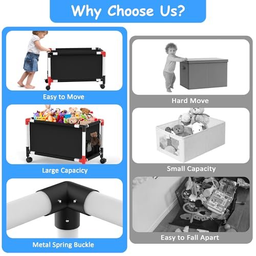 Extra Large Toy Box, Kids Storage Organizers with 360° Wheels, 120L Oxford Toy Chest Boxes for Boys Girls, Home Storage Organizer Toybox for Bedroom Living Nursery, 28.4 x 15.4 x19 Inches
