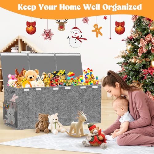 Extra Large Toy Box, Toys Chest for Toddlers with Lids, Collapsible Toy Storage Organizer, Kids Bin Boxes Storage Basket for Boys, Girls, Nursery, Living Room, Playroom, 40"x14"x16", Gray