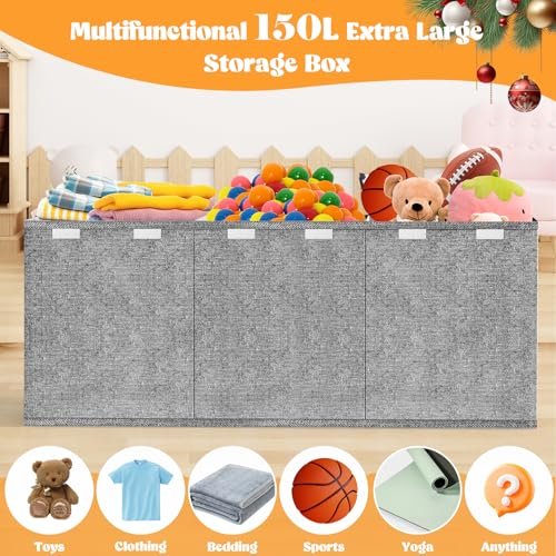 Extra Large Toy Box, Toys Chest for Toddlers with Lids, Collapsible Toy Storage Organizer, Kids Bin Boxes Storage Basket for Boys, Girls, Nursery, Living Room, Playroom, 40"x14"x16", Gray