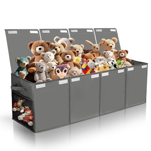 Extra Large Toy Chest,50"x15"x12" Toy Box for Kids Boys Girls,Collapsible Sturdy Toy Storage Organizer with Mesh Pockets,Large Kids Toy Chest Storage Boxes Bins Baskets for Girls,Boys,Nursery(Grey)