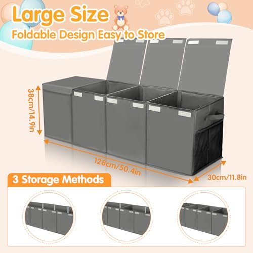 Extra Large Toy Chest,50"x15"x12" Toy Box for Kids Boys Girls,Collapsible Sturdy Toy Storage Organizer with Mesh Pockets,Large Kids Toy Chest Storage Boxes Bins Baskets for Girls,Boys,Nursery(Grey)