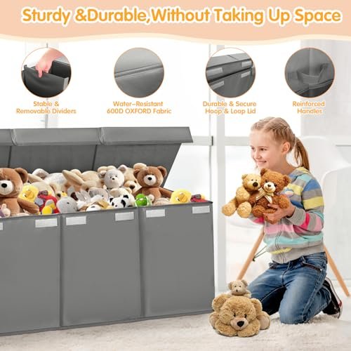 Extra Large Toy Chest,50"x15"x12" Toy Box for Kids Boys Girls,Collapsible Sturdy Toy Storage Organizer with Mesh Pockets,Large Kids Toy Chest Storage Boxes Bins Baskets for Girls,Boys,Nursery(Grey)