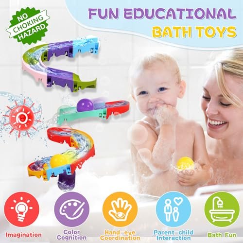 Fajiabao Toddler Bath Toys for Kids Ages 1-3 3-5 Bathtub Toys DIY Slippery Slide Track Fun Baby Shower Toys Birthday Gift for Boys Girls Bath Time 1 2 3 4 5 6