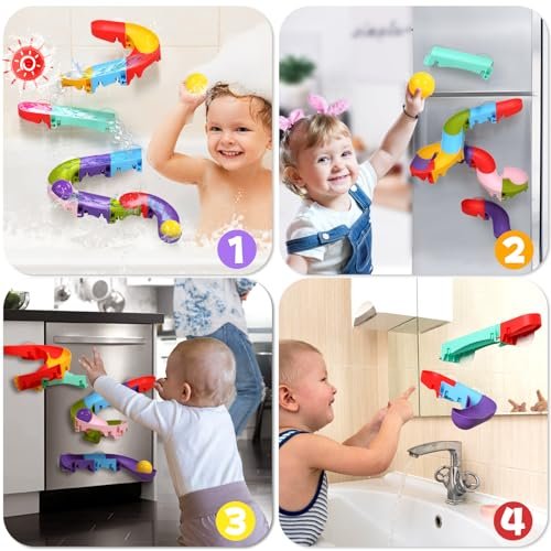 Fajiabao Toddler Bath Toys for Kids Ages 1-3 3-5 Bathtub Toys DIY Slippery Slide Track Fun Baby Shower Toys Birthday Gift for Boys Girls Bath Time 1 2 3 4 5 6
