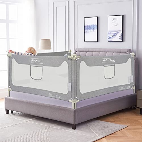 FAMILL Bed Rail for Toddlers with U-Shaped Base, Toddler Bed Rails Baby Guard for King/Twin/Full Size, Grey, 1 Piece, 74.8"