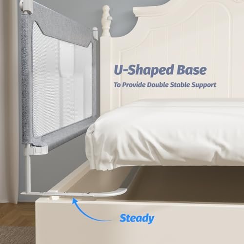FAMILL Bed Rail for Toddlers with U-Shaped Base, Toddler Bed Rails Baby Guard for King/Twin/Full Size, Grey, 1 Piece, 74.8"