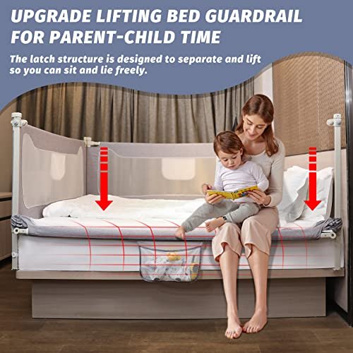 FAMILL Bed Rail for Toddlers with U-Shaped Base, Toddler Bed Rails Baby Guard for King/Twin/Full Size, Grey, 1 Piece, 74.8"