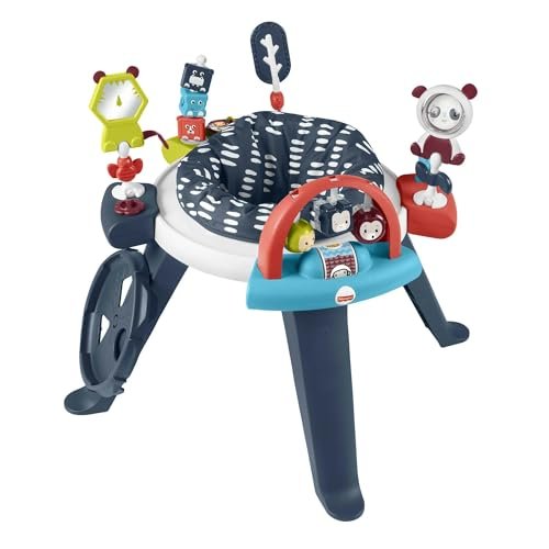 Fisher-Price 3-in-1 Spin & Sort Infant Activity Center and Toddler Play Table, Navy Dashes- Unisex