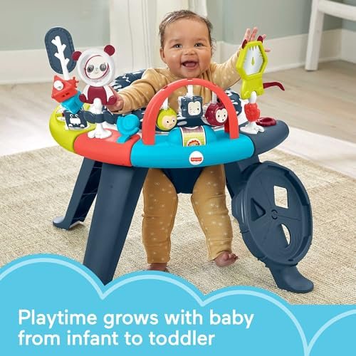 Fisher-Price 3-in-1 Spin & Sort Infant Activity Center and Toddler Play Table, Navy Dashes- Unisex