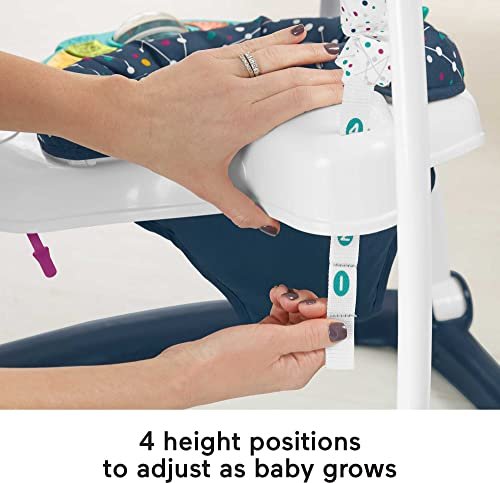 Fisher-Price Baby Bouncer SpaceSaver Jumperoo Musical Activity Center with Lights Sounds & Developmental Toys, Astro Kitty