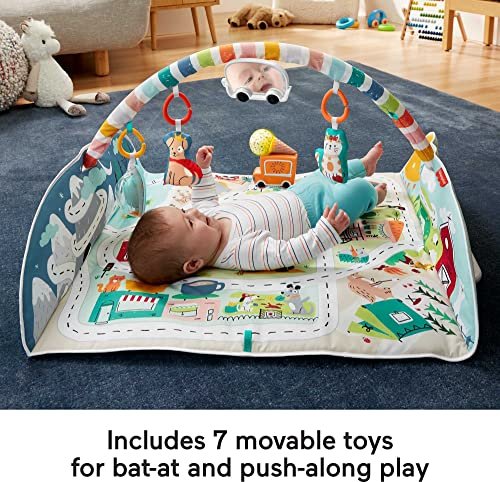 Fisher-Price Baby Playmat Activity City Gym to Jumbo Toddler Vehicle Mat with Music & Lights for Developmental Play Newborns Ages 0+ Months