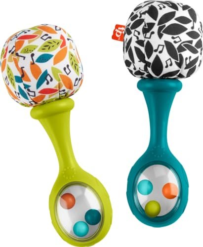 Fisher-Price Newborn Toys Rattle ‘n Rock Maracas, 2 Soft Musical Instruments for Developmental Play Babies Ages 3+ Months, Neutral Colors