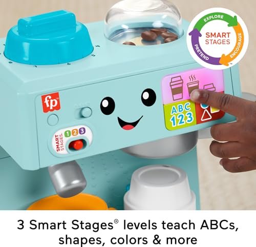 Fisher-Price Toddler Toy Laugh & Learn Coffee Café Musical Playset with Educational Songs & 10 Pretend Play Pieces for Kids Ages 18+ Months