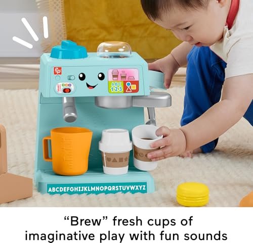 Fisher-Price Toddler Toy Laugh & Learn Coffee Café Musical Playset with Educational Songs & 10 Pretend Play Pieces for Kids Ages 18+ Months