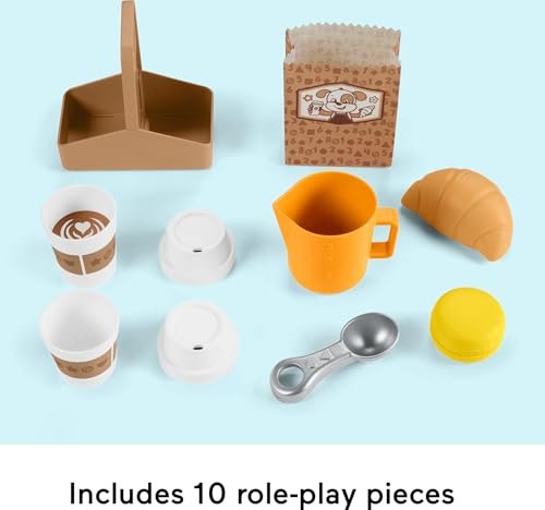Fisher-Price Toddler Toy Laugh & Learn Coffee Café Musical Playset with Educational Songs & 10 Pretend Play Pieces for Kids Ages 18+ Months