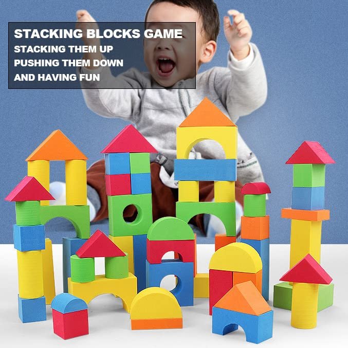 Foam Building Blocks for Toddlers 2-4, 41 Pieces EVA Soft Stacking Blocks, Baby Bath Foam Toy Set, Early Learning Construction Toys & Gifts for Kids, Boys & Girls 18+ Months