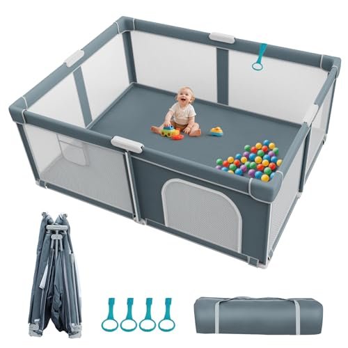Foldable Baby Playpen - 71"×59" Collapsible Play Pen for Babies and Toddlers - Indoor Outdoor Foldable Play Yard with 4 Handles - Folding Baby Playpen with Bag Portable Travel Play Yard