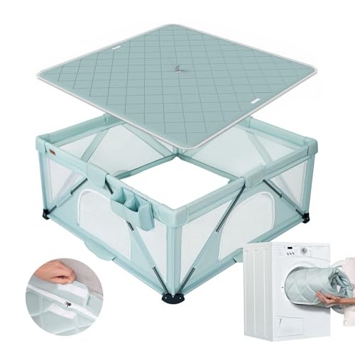 Foldable Baby Playpen, iTiLike Large Playard with Detachable Thicken Mat, Playpen for Babies and Toddlers with Storage Bag, Play Pens with Gate, Indoor & Outdoor Portable Play Yard, Sturdy Baby Fence