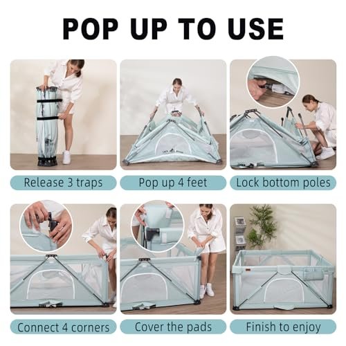 Foldable Baby Playpen, iTiLike Large Playard with Detachable Thicken Mat, Playpen for Babies and Toddlers with Storage Bag, Play Pens with Gate, Indoor & Outdoor Portable Play Yard, Sturdy Baby Fence
