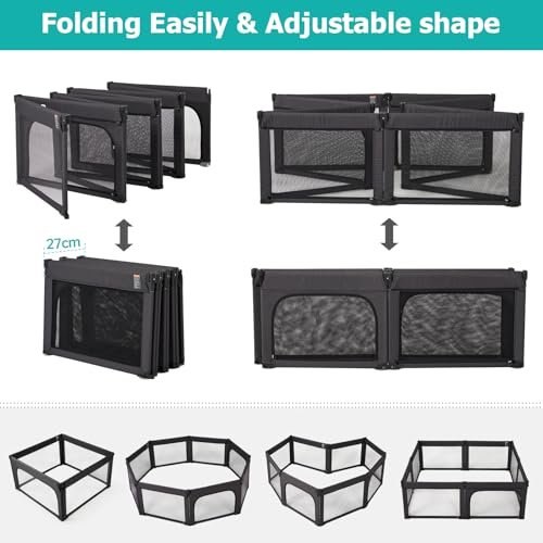 Foldable Baby Playpen, Shape & Size Adjustable Playpen for Toddler, 79x71 Large Play Pens Safety Mesh Foldable Playard for Babies, Portable Baby Fence Play Area Kids Play Pen, Black